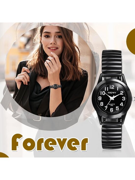 Women\'s Black Stretch Band Couple Bangle Ultrathin Elastic Strap Wrist Watch